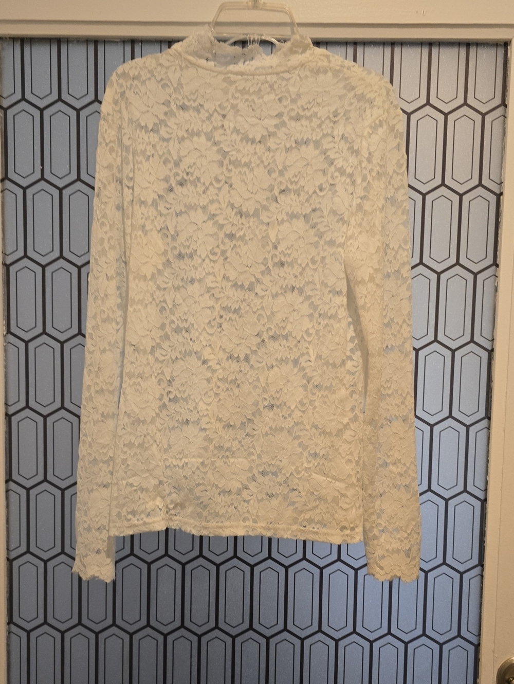Lace Mock Neck Long Sleeve Top - White